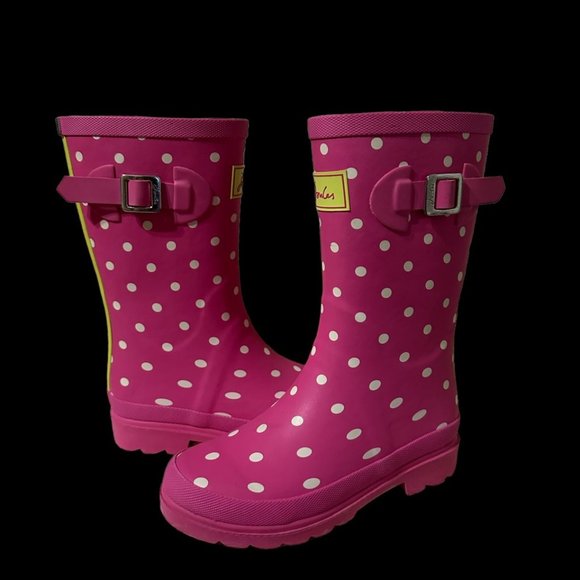 Joules Girls Kids Pink Polka Dot Rain Boots Size US 2 EUC